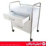 ترالی-سه-کشو-داروخانه-ای-کشودار-استیل-چرخدار-پزشکی