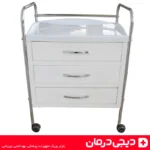 ترالی-سه-کشو-پزشکی-چرخدار-با-کشوهای-عمیق-استیل