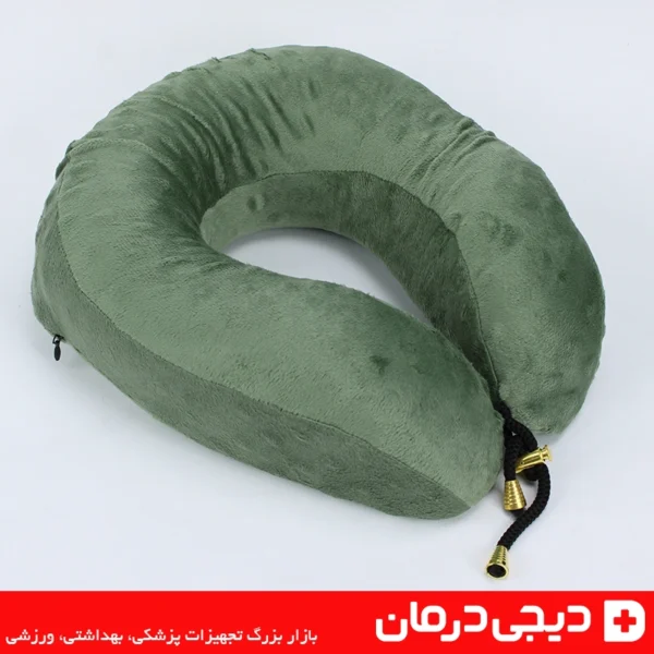 بالش گردنی طبی ایلامد مموری فوم سبز رنگ برای سفر هواپیما خودرو کاهش فشار گردن