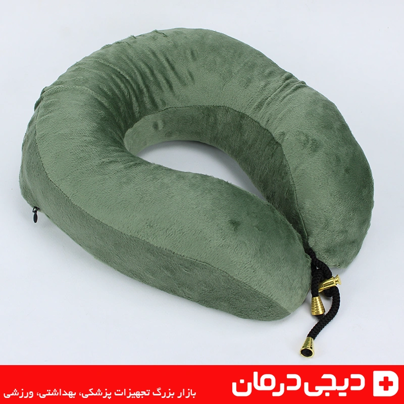 بالش گردنی مسافرتی مموری فوم ایلامد ilamed بالش دورگردنی طبی 1 بالش گردنی طبی ایلامد مموری فوم سبز رنگ برای سفر هواپیما خودرو کاهش فشار گردن
