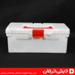 نمای جانبی جعبه کمک های اولیه صندوقی سفید مناسب منزل خودرو سفر با قفل محکم