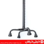 عصا چهار پایه فلزی قابل تنظیم ارتفاع با بدنه مشکی و دسته ارگونومیک برای سالمندان و توانبخشی