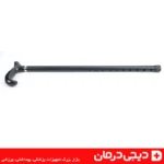 نمای مایل از عصا فلزی چهار پایه با بدنه مشکی و سوراخ های تنظیم متعدد