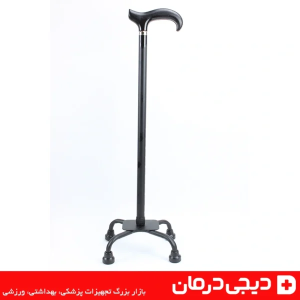 میله فلزی عصای چهار پایه با سوراخ های تنظیم ارتفاع و حلقه قفل ایمنی