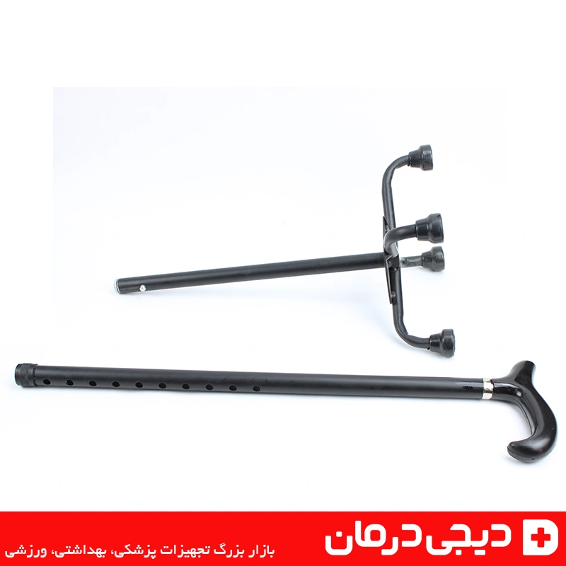 عصا-فلزی-4-پایه-مشکی-طول-قابل-تنظیم-سوراخ-های-پیاپی-بدنه-مینیمال-سبک-مقاوم-کاربرد-روزمره-فضای-بیرونی