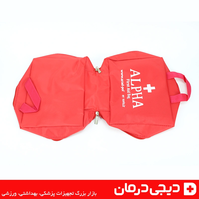 کیف کمک های اولیه برزنتی آلفا Alpha مدل اورژانسی مسافرتی و خودرویی 3 نمای-پشتی-کیف-کمک-های-اولیه-برزنتی-آلفا-alpha-دسته-حمل-مقاوم-دیجی-درمان